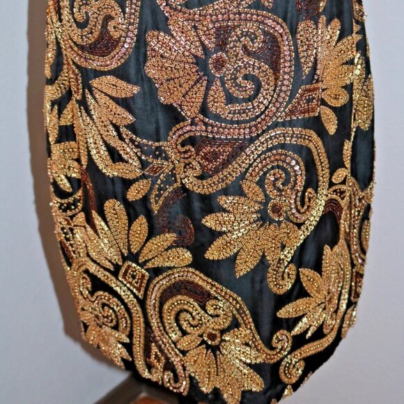 Y2K 80s Beaded Sequin Cocktail Miniskirt, Black & Gold Party Miniskirt - Picture 2 of 16